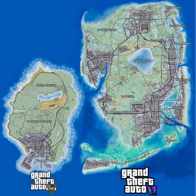 GTA VI Trailer Weltweite Zeitzonenkarte und geleakte Karte